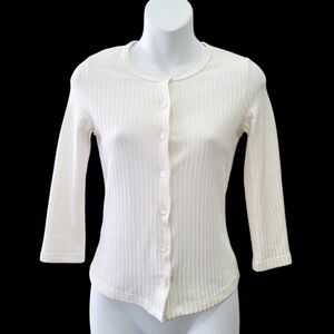 Vintage 90s  Whisper White Buttons Down Top Blouse Made in USA Size: Small